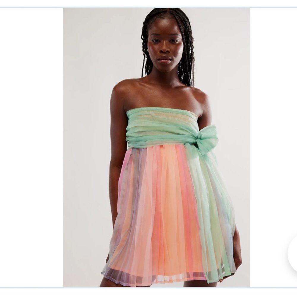 Free People size Large In Rainbows Mini Dress Baby Doll - Picture 5 of 9